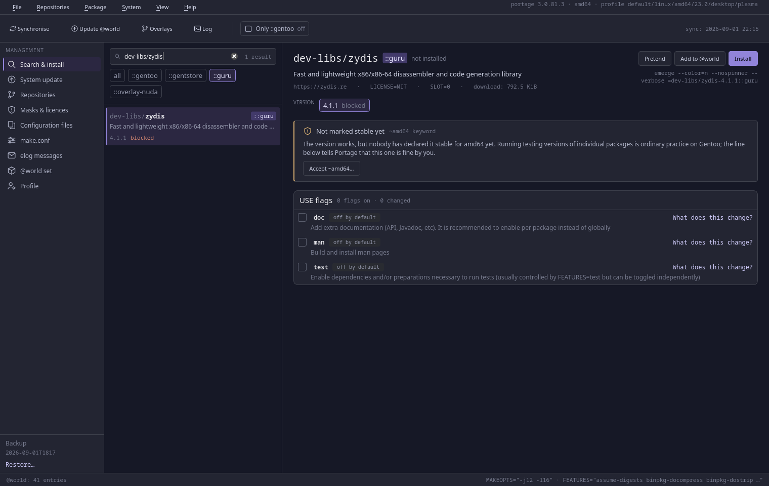 dev-libs/zydis zawężony do ::guru