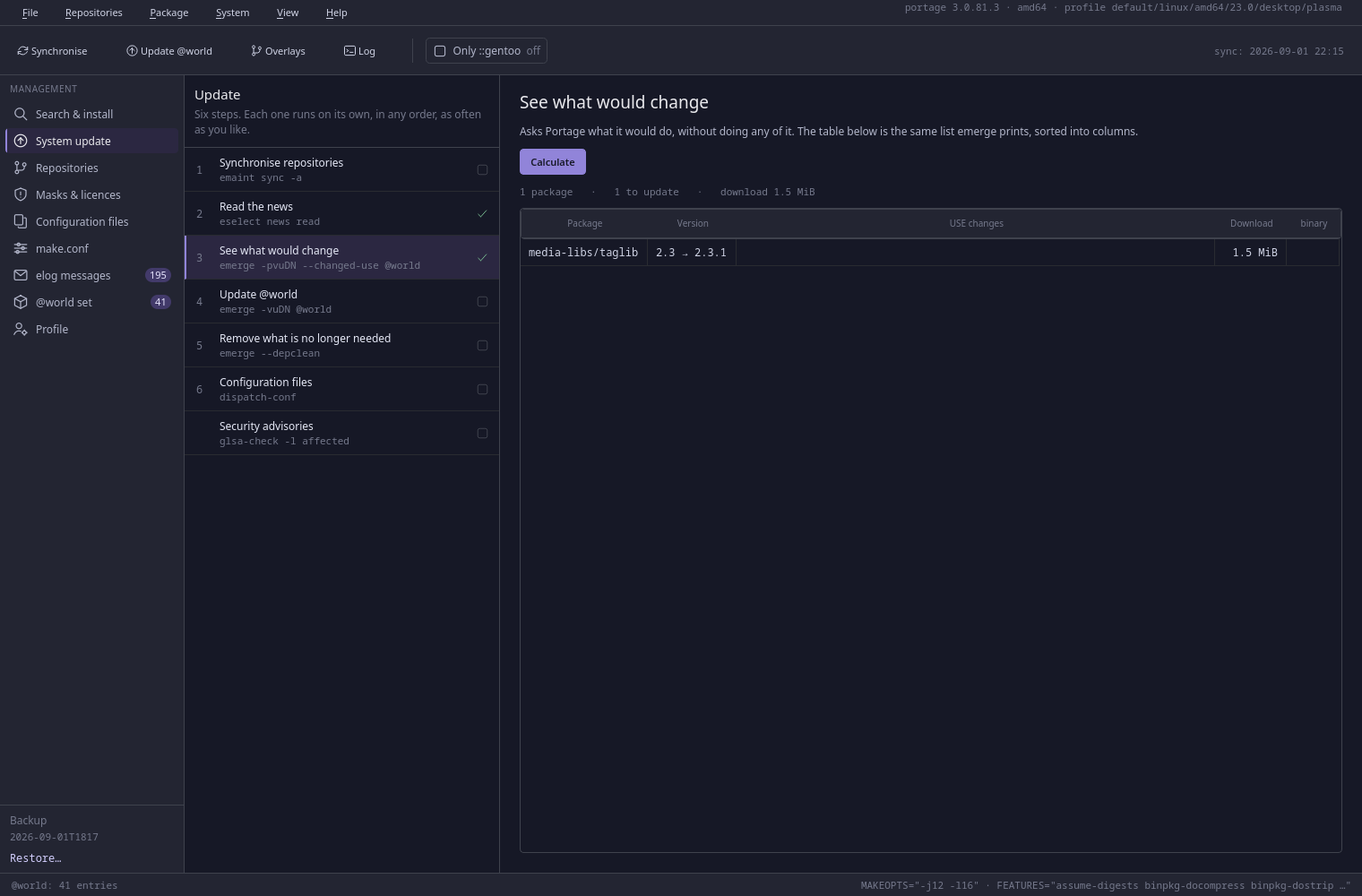 System update, step three with the preview table filled in